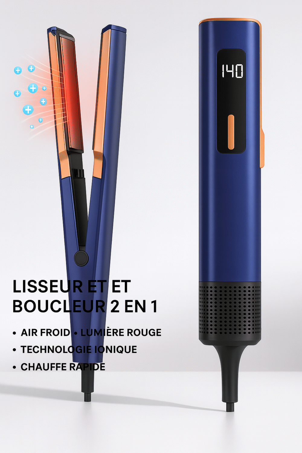 Lisseur & Styler 2-en-1 à Air Froid et Lumière Rouge