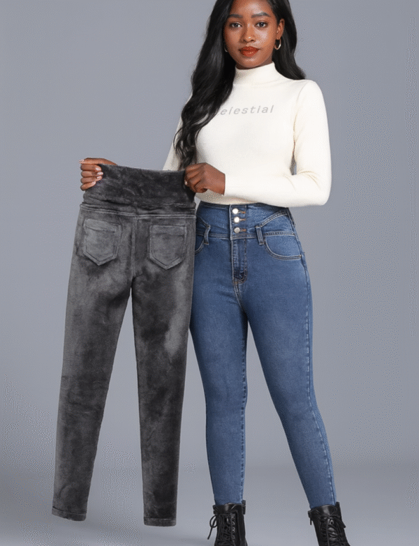 Jean Taille Haute Hiver Doublé Polaire